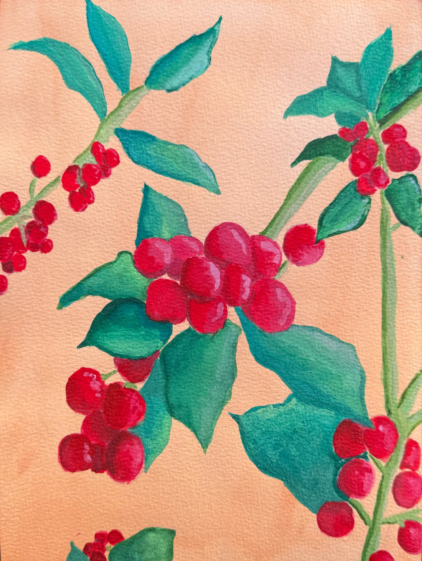 Holly berries 8x10 Original Watercolor Piece